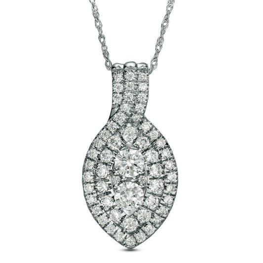 0.75 CT. T.W. Natural Diamond Double Marquise Frame Pendant in 10K White Gold