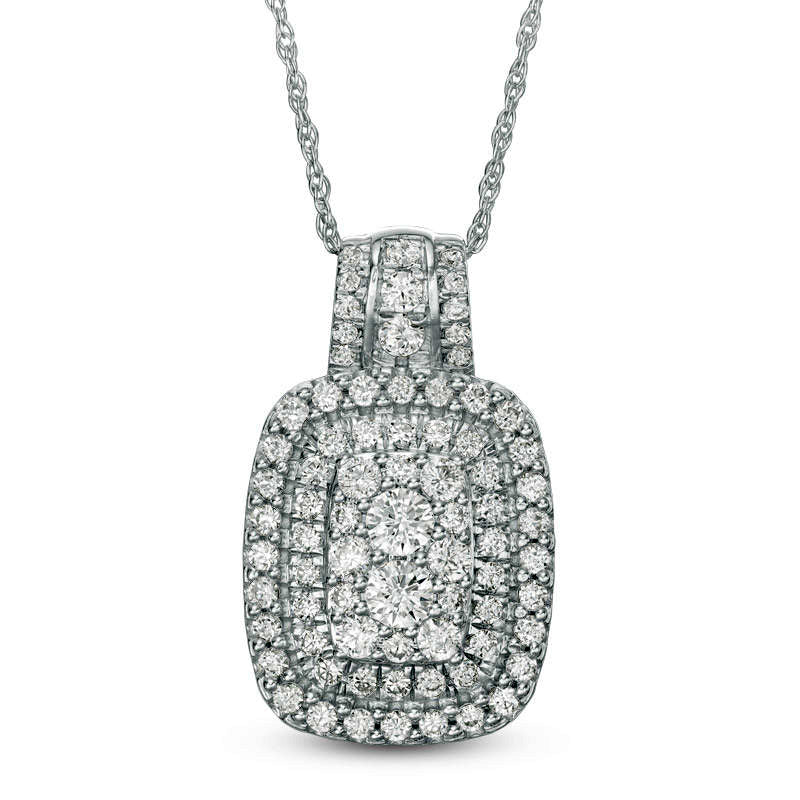 0.75 CT. T.W. Natural Diamond Triple Cushion Frame Pendant in 10K White Gold