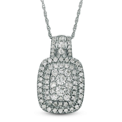 0.75 CT. T.W. Natural Diamond Triple Cushion Frame Pendant in 10K White Gold