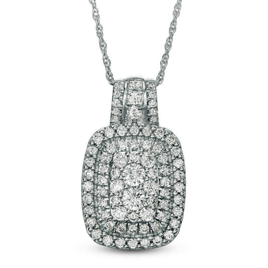0.75 CT. T.W. Natural Diamond Triple Cushion Frame Pendant in 10K White Gold