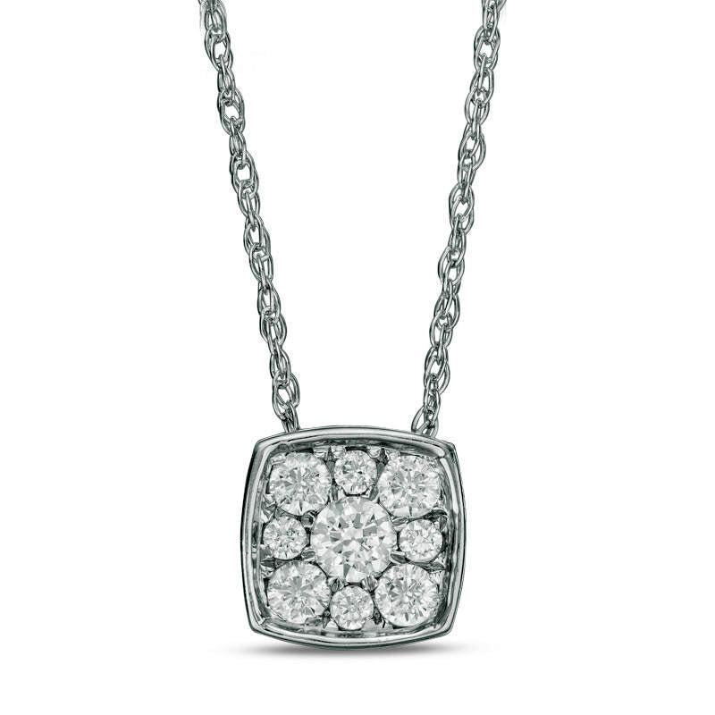 0.25 CT. T.W. Natural Diamond Cushion Frame Pendant in 10K White Gold