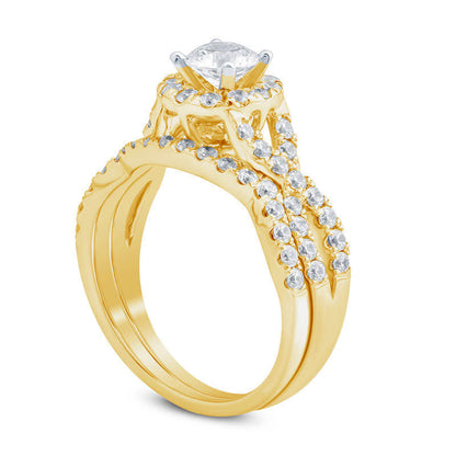 1.38 CT. T.W. Natural Diamond Frame Twist Bridal Engagement Ring Set in Solid 14K Gold