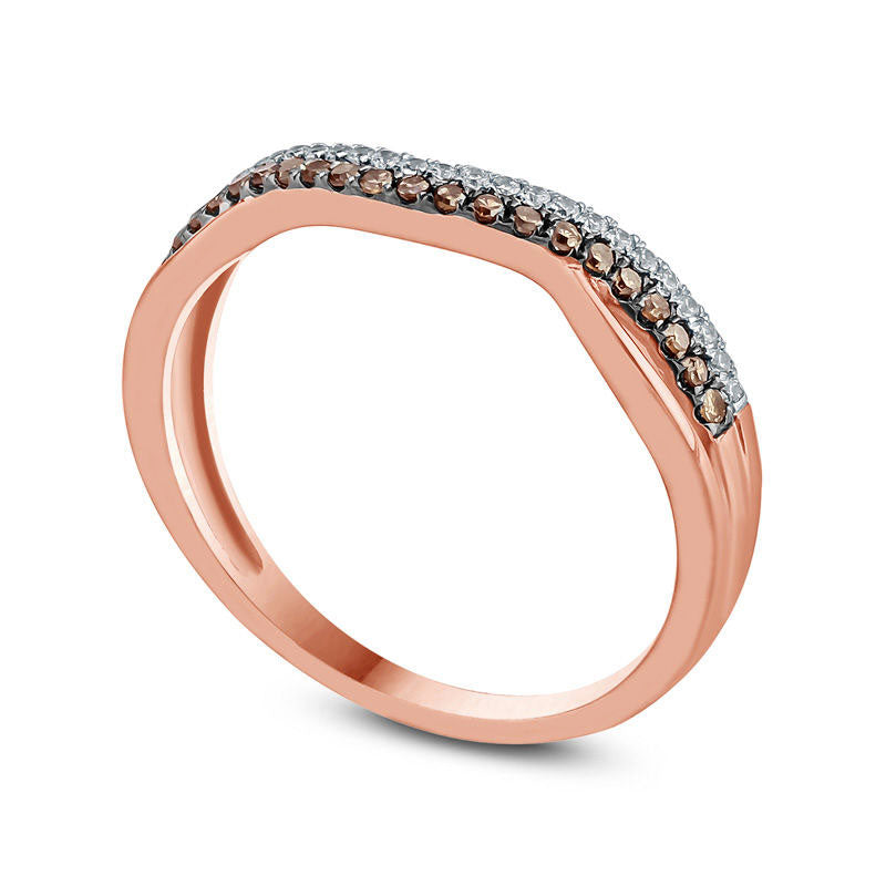 0.25 CT. T.W. Champagne and White Natural Diamond Split Contour Band in Solid 10K Rose Gold with Black Rhodium