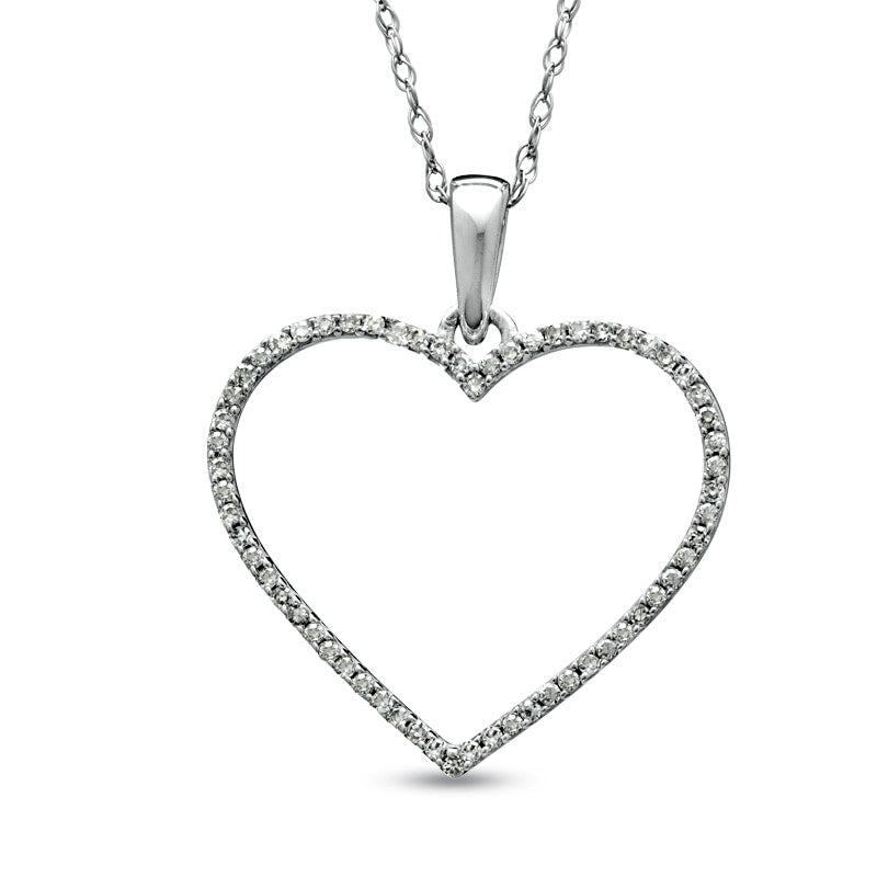 0.13 CT. T.W. Natural Diamond Heart Outline Pendant in 10K White Gold