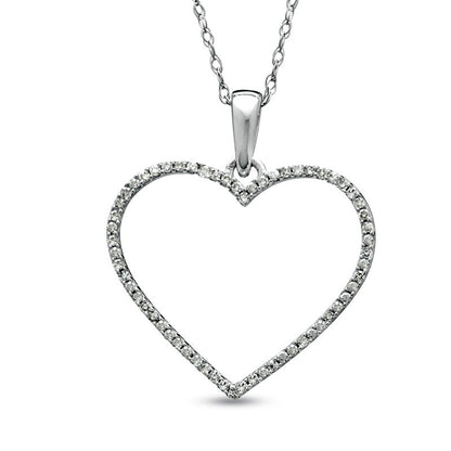 0.13 CT. T.W. Natural Diamond Heart Outline Pendant in 10K White Gold