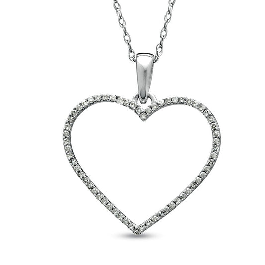 0.13 CT. T.W. Natural Diamond Heart Outline Pendant in 10K White Gold