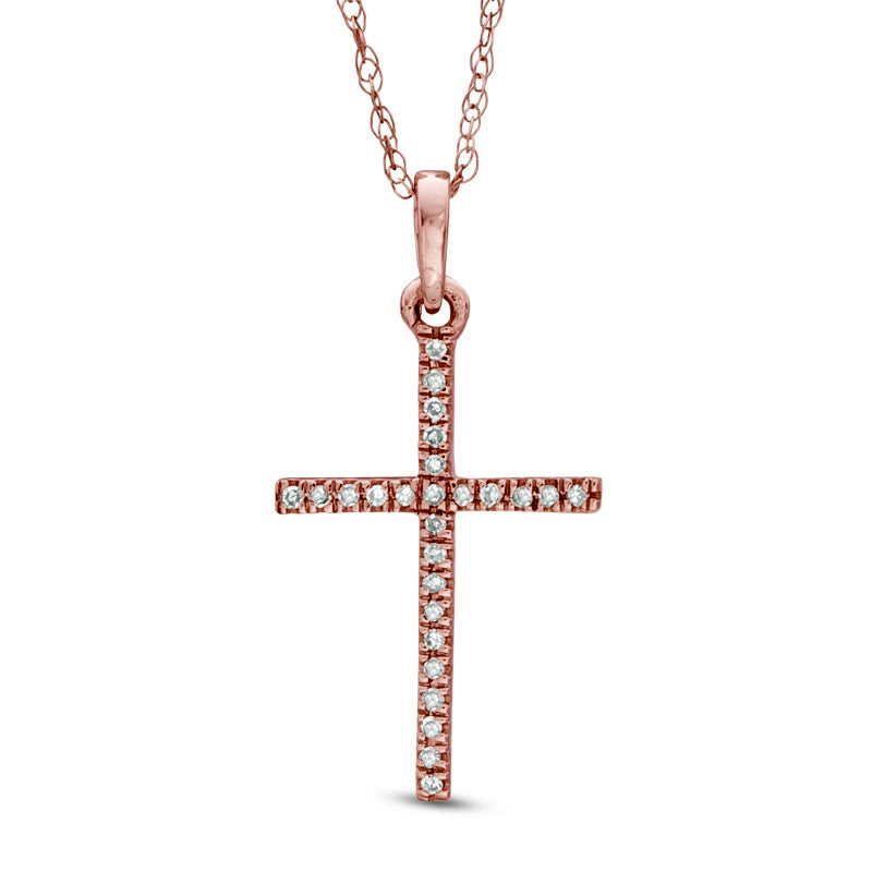Natural Diamond Accent Cross Pendant in 10K Rose Gold