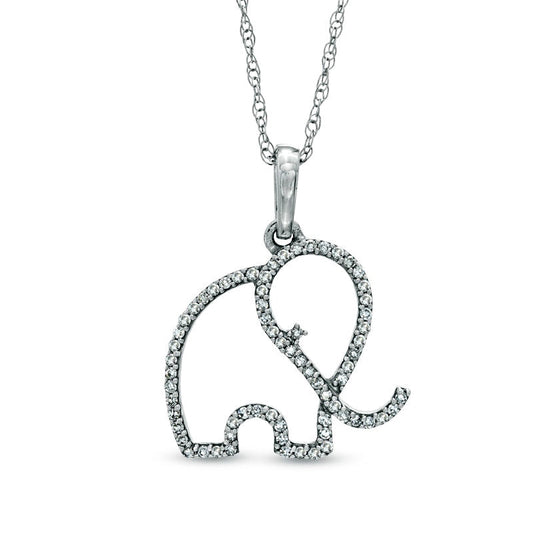 0.14 CT. T.W. Natural Diamond Outline Elephant Pendant in 10K White Gold