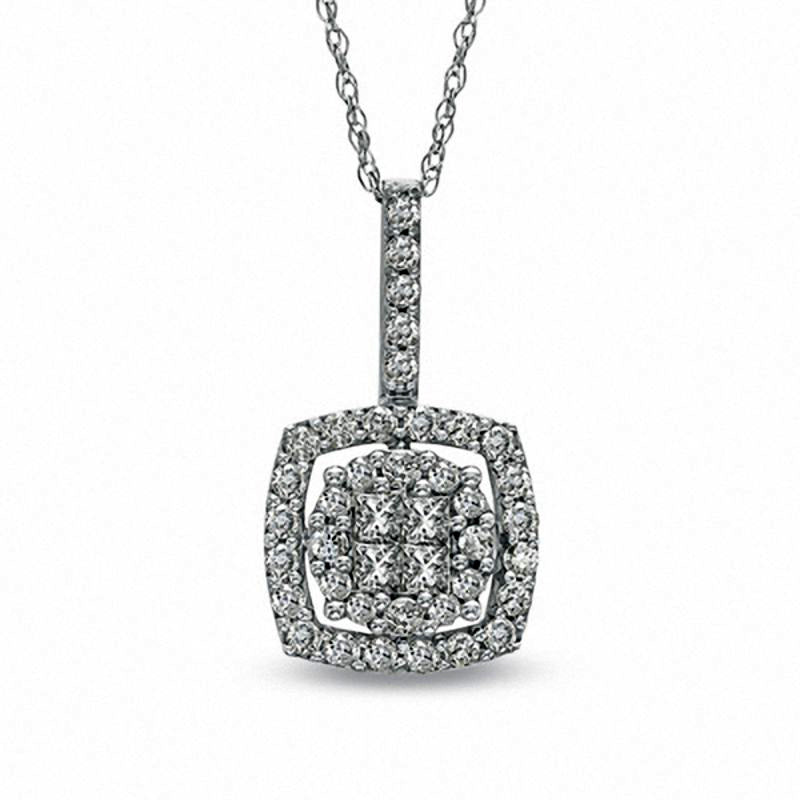 0.5 CT. T.W. Quad Princess-Cut Natural Diamond Frame Pendant in 10K White Gold