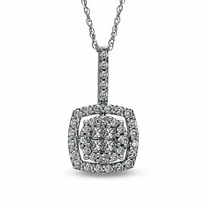 0.5 CT. T.W. Quad Princess-Cut Natural Diamond Frame Pendant in 10K White Gold