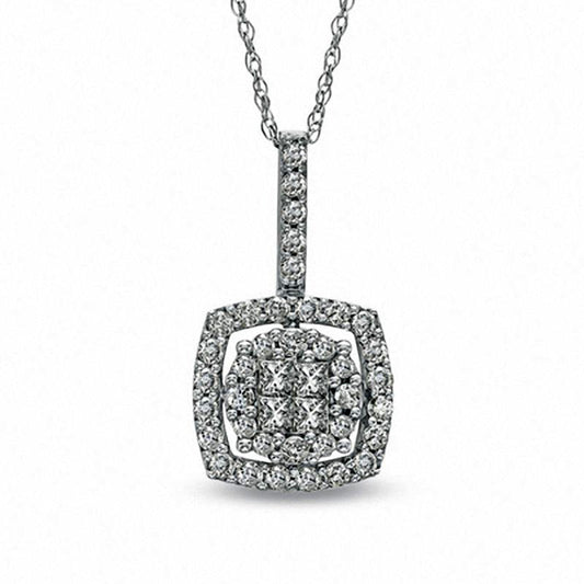 0.5 CT. T.W. Quad Princess-Cut Natural Diamond Frame Pendant in 10K White Gold
