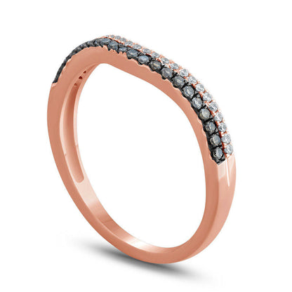 0.20 CT. T.W. Champagne and White Natural Diamond Contour Anniversary Band in Solid 10K Rose Gold with Black Rhodium