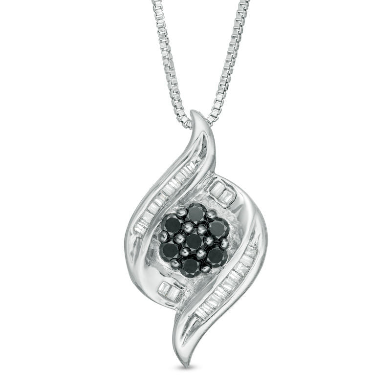 0.5 CT. T.W. Enhanced Black and White Composite Natural Diamond Flame Pendant in Sterling Silver