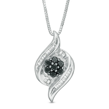 0.5 CT. T.W. Enhanced Black and White Composite Natural Diamond Flame Pendant in Sterling Silver