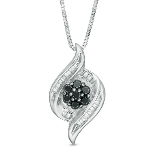0.5 CT. T.W. Enhanced Black and White Composite Natural Diamond Flame Pendant in Sterling Silver