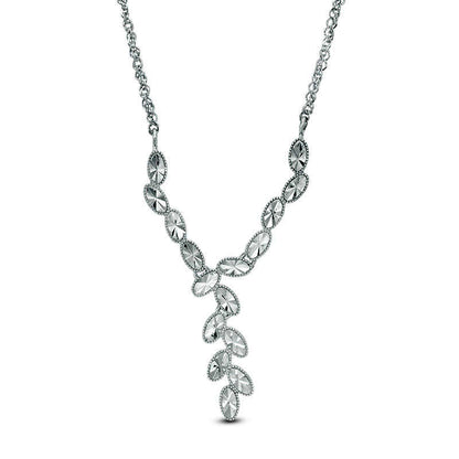 Natural Diamond-Cut Oval Antique Vintage-Style Vine Necklace in 10K White Gold - 17