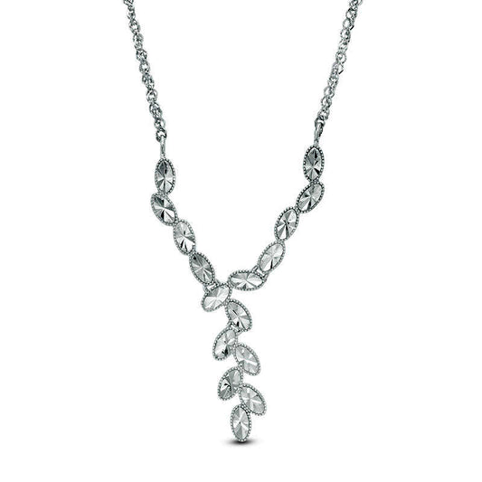 Natural Diamond-Cut Oval Antique Vintage-Style Vine Necklace in 10K White Gold - 17