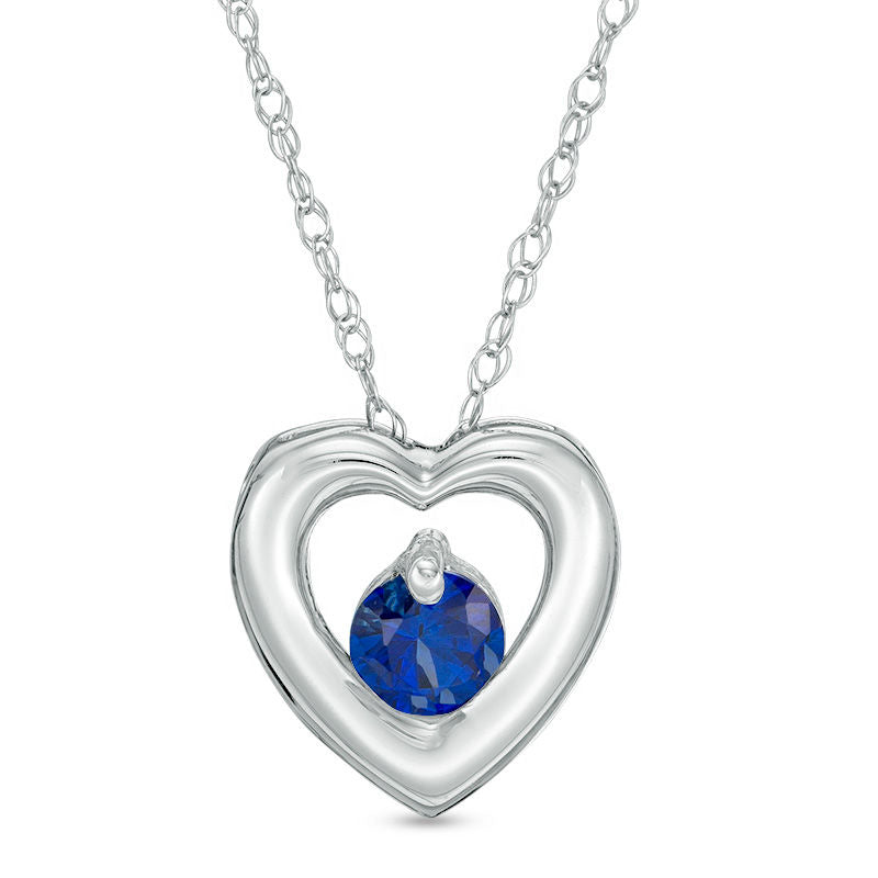 4.0mm Lab-Created Blue Sapphire Heart Pendant in 10K White Gold
