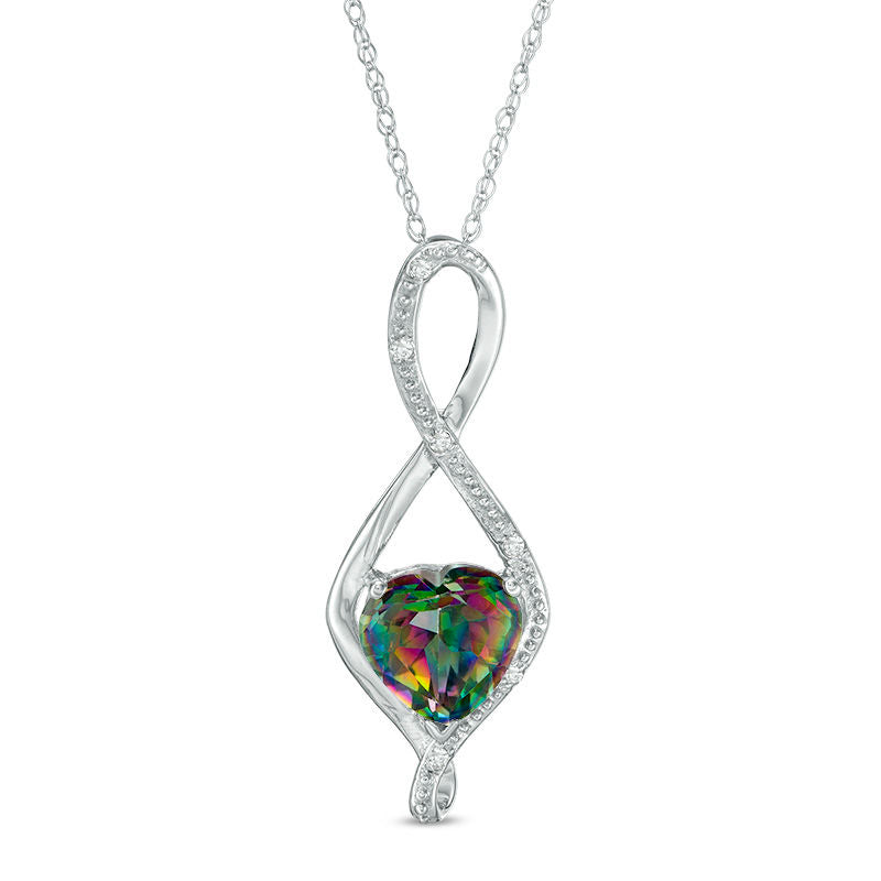 8.0mm Heart-Shaped Mystic Fire« Topaz and Natural Diamond Accent Infinity Pendant in 10K White Gold