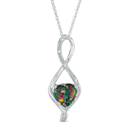 8.0mm Heart-Shaped Mystic Fire« Topaz and Natural Diamond Accent Infinity Pendant in 10K White Gold