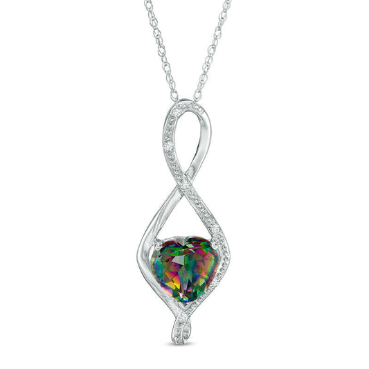 8.0mm Heart-Shaped Mystic Fire« Topaz and Natural Diamond Accent Infinity Pendant in 10K White Gold