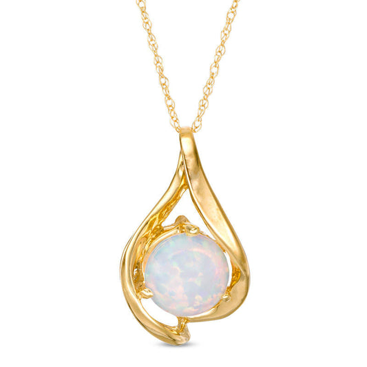 8.0mm Lab-Created Opal Teardrop Pendant in 10K Yellow Gold