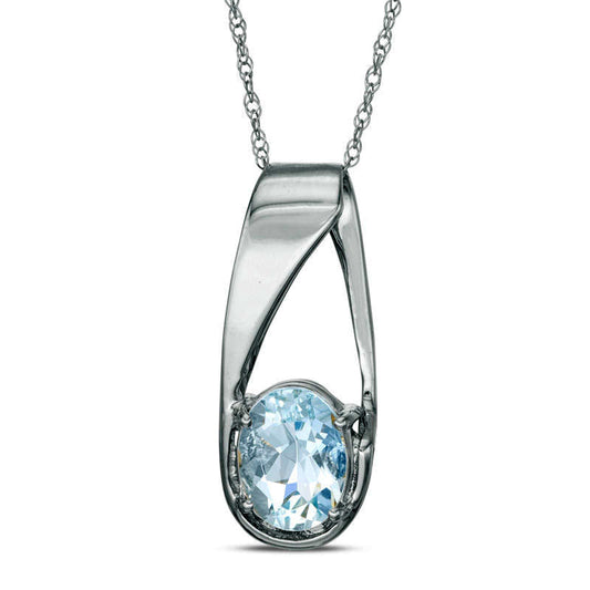 Oval Aquamarine Pendant in 10K White Gold
