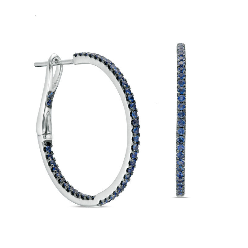 Blue Sapphire Inside-Out Hoop Earrings in 10K White Gold