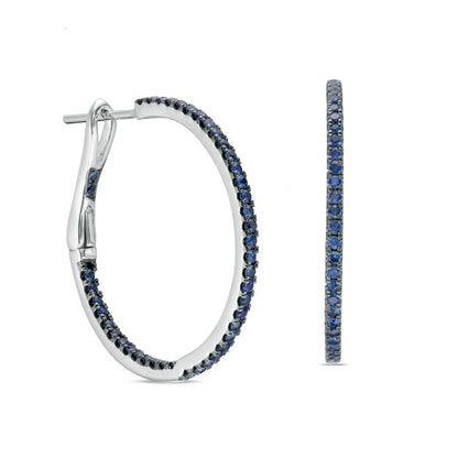 Blue Sapphire Inside-Out Hoop Earrings in 10K White Gold