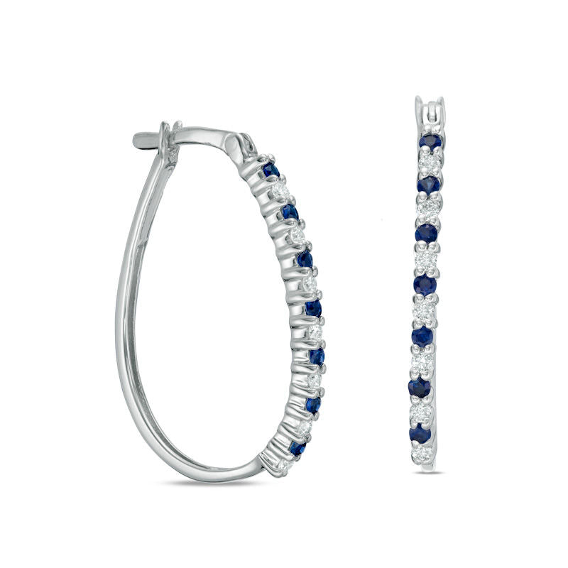 Blue Sapphire and 0.25 CT. T.W. Diamond Alternating Hoop Earrings in 10K White Gold