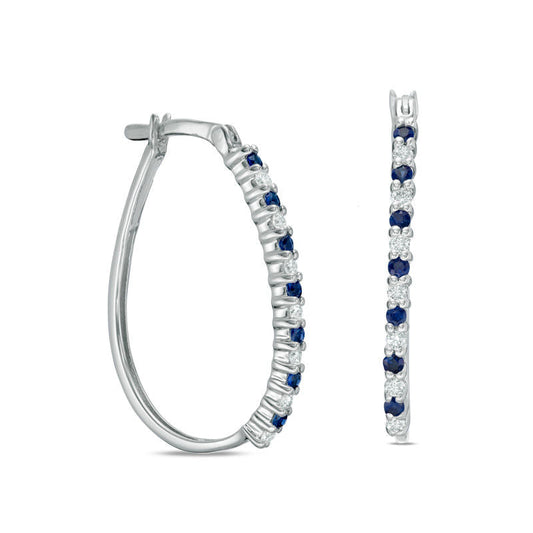 Blue Sapphire and 0.25 CT. T.W. Diamond Alternating Hoop Earrings in 10K White Gold