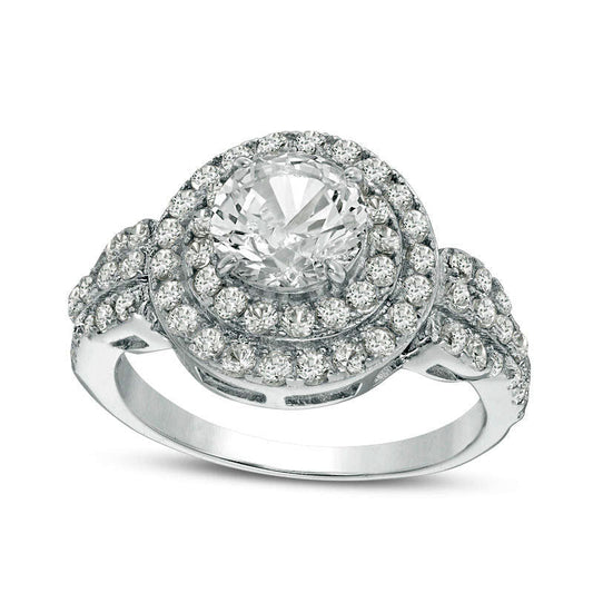 7.0mm Lab-Created White Sapphire Double Frame Engagement Ring in Sterling Silver