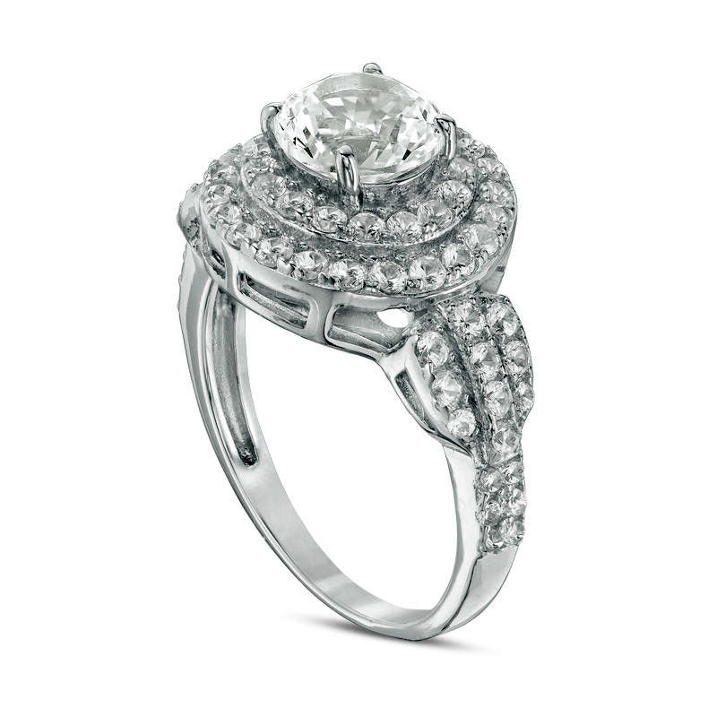 7.0mm Lab-Created White Sapphire Double Frame Engagement Ring in Sterling Silver