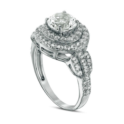 7.0mm Lab-Created White Sapphire Double Frame Engagement Ring in Sterling Silver
