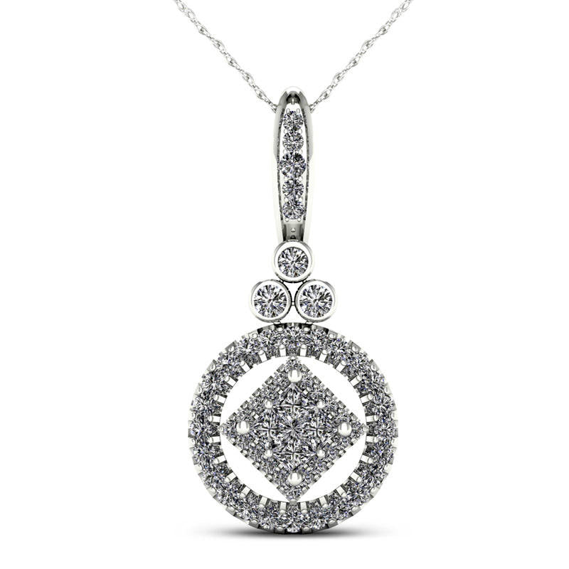 0.5 CT. T.W. Quad Princess-Cut Natural Diamond Frame Open Circle Pendant in 10K White Gold
