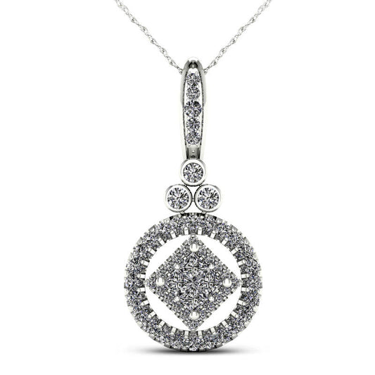 0.5 CT. T.W. Quad Princess-Cut Natural Diamond Frame Open Circle Pendant in 10K White Gold
