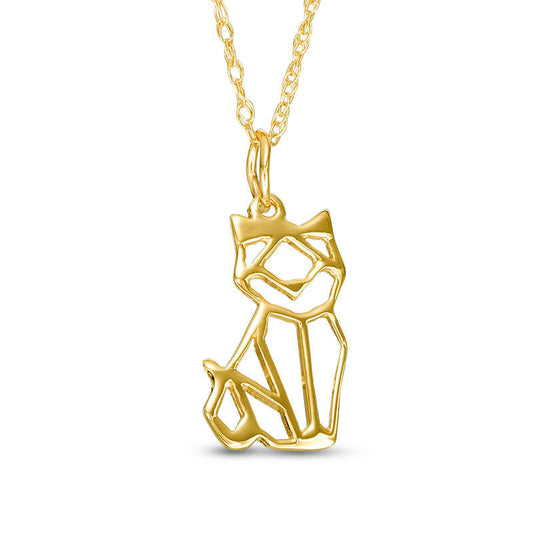 Geometric Cat Pendant in 14K Gold