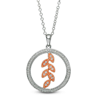 0.25 CT. T.W. Natural Diamond Leaf Circle Pendant in 10K Two-Tone Gold