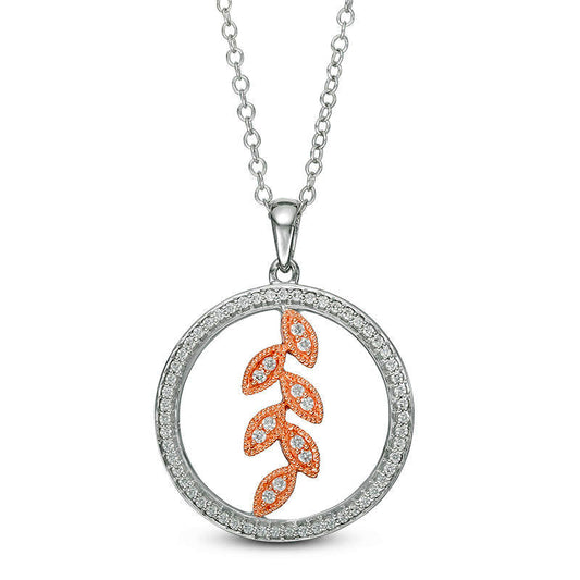 0.25 CT. T.W. Natural Diamond Leaf Circle Pendant in 10K Two-Tone Gold