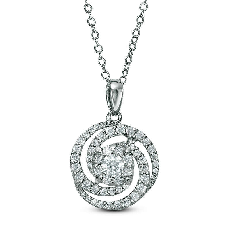 0.63 CT. T.W. Natural Diamond Swirl Pendant in 10K White Gold