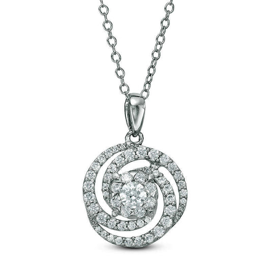 0.63 CT. T.W. Natural Diamond Swirl Pendant in 10K White Gold
