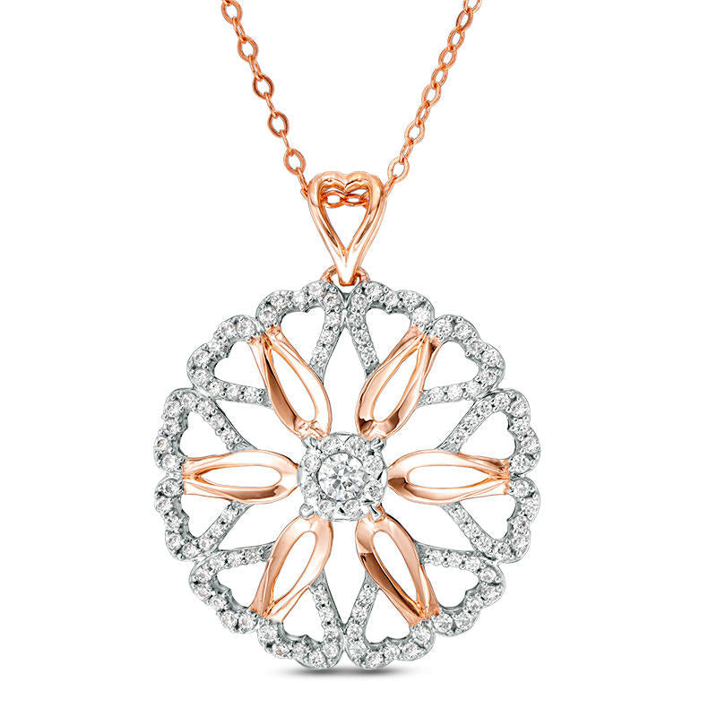 0.63 CT. T.W. Natural Diamond Heart Flower Pendant in 10K Rose Gold