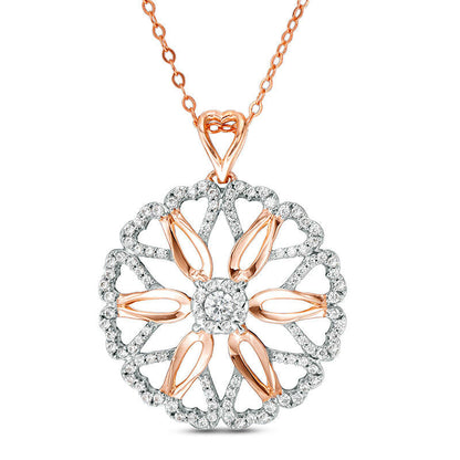 0.63 CT. T.W. Natural Diamond Heart Flower Pendant in 10K Rose Gold