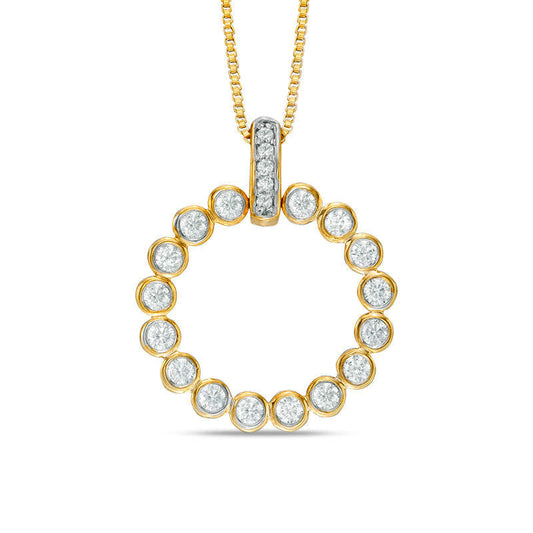 0.5 CT. T.W. Natural Diamond Circle Pendant in 10K Yellow Gold