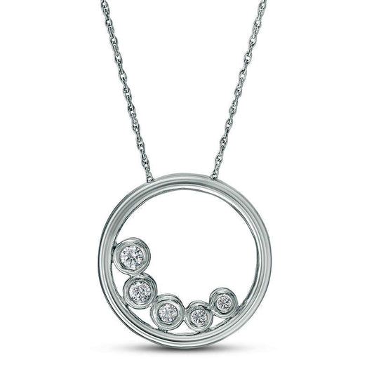 0.25 CT. T.W. Natural Diamond Offset Open Circle Pendant in 10K White Gold