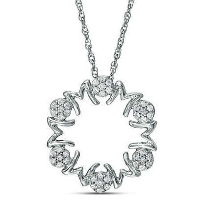 0.25 CT. T.W. Natural Diamond MOM" Circle Pendant in Sterling Silver"
