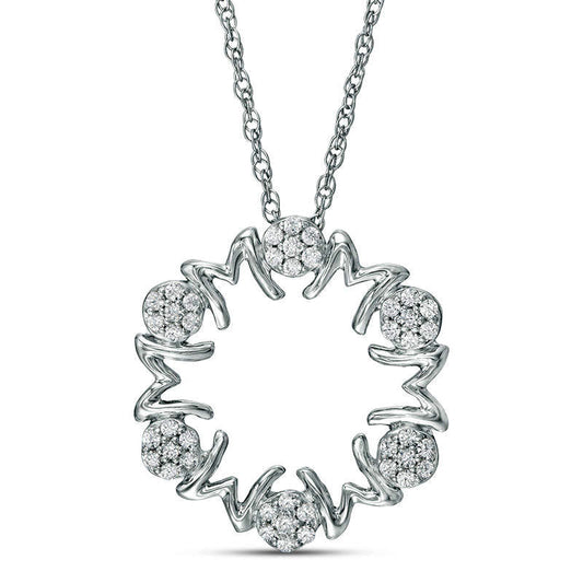 0.25 CT. T.W. Natural Diamond MOM" Circle Pendant in Sterling Silver"