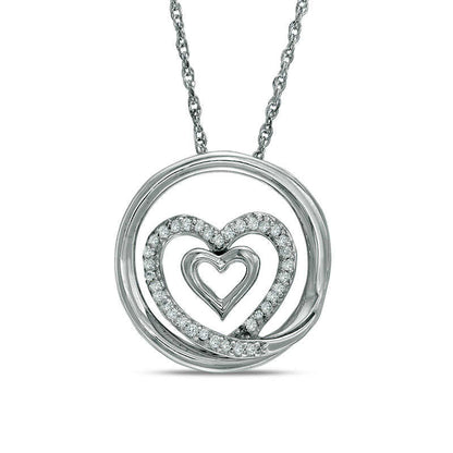 0.13 CT. T.W. Natural Diamond Double Heart Circle Pendant in Sterling Silver