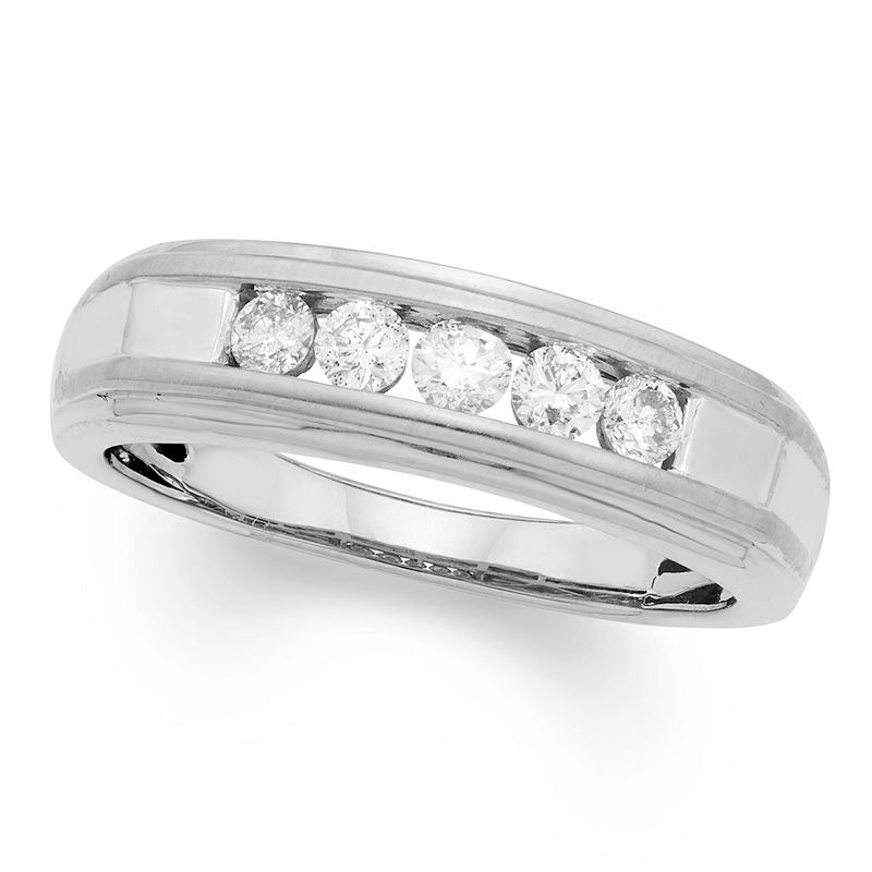 MenÆs 0.50 CT. T.W. Certified Natural Diamond Five Stone Wedding Band in Solid 14K White Gold (I/I2)