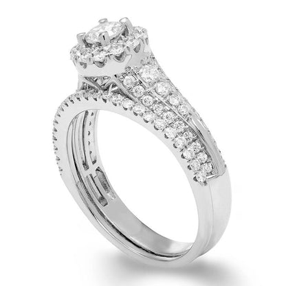 1.0 CT.T.W. Certified Natural Diamond Frame Tapered Bridal Engagement Ring Set in Solid 14K White Gold (I/I1)